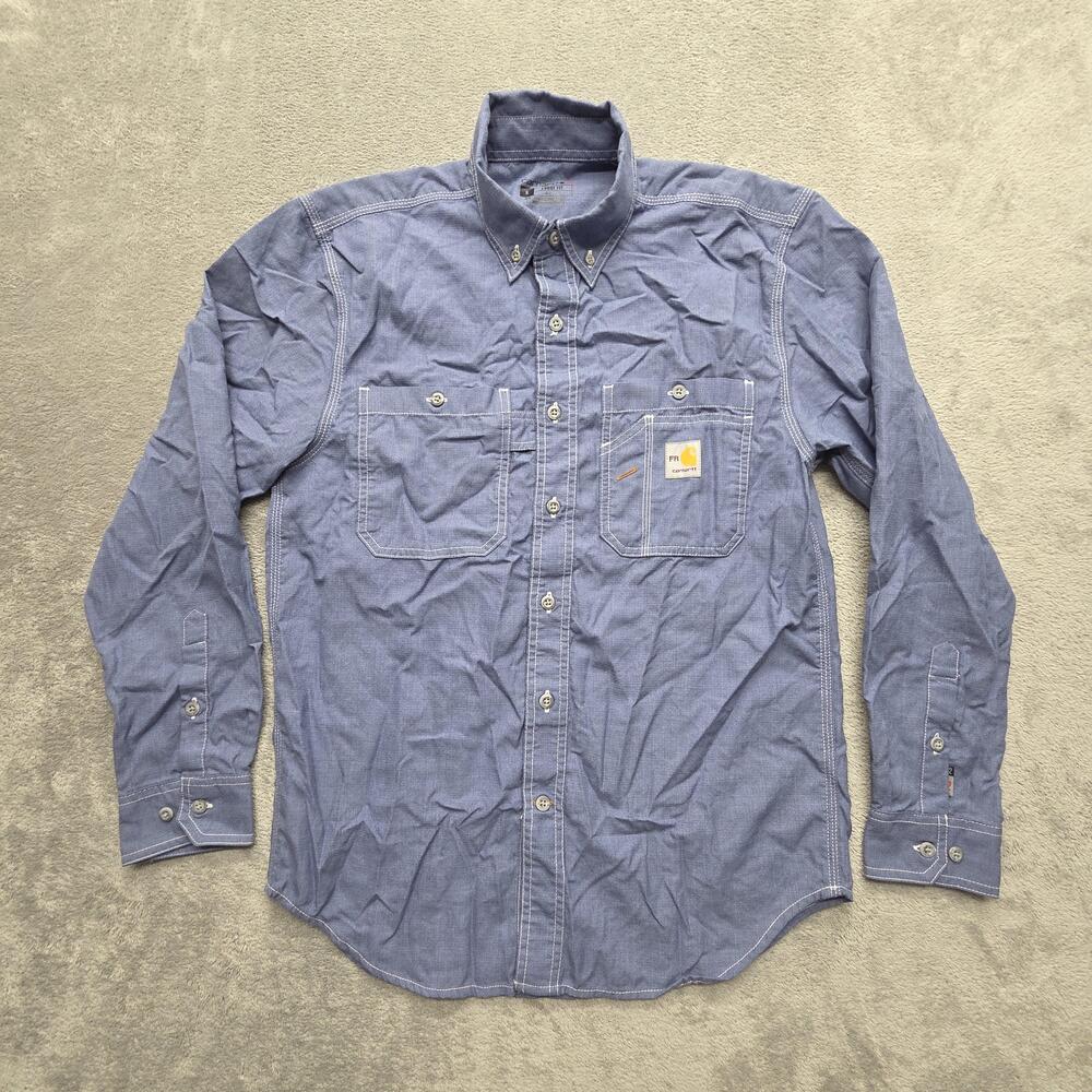 Carhartt Shirt Mens S Blue Blue Button Down FR Loose Fit Long Sleeve